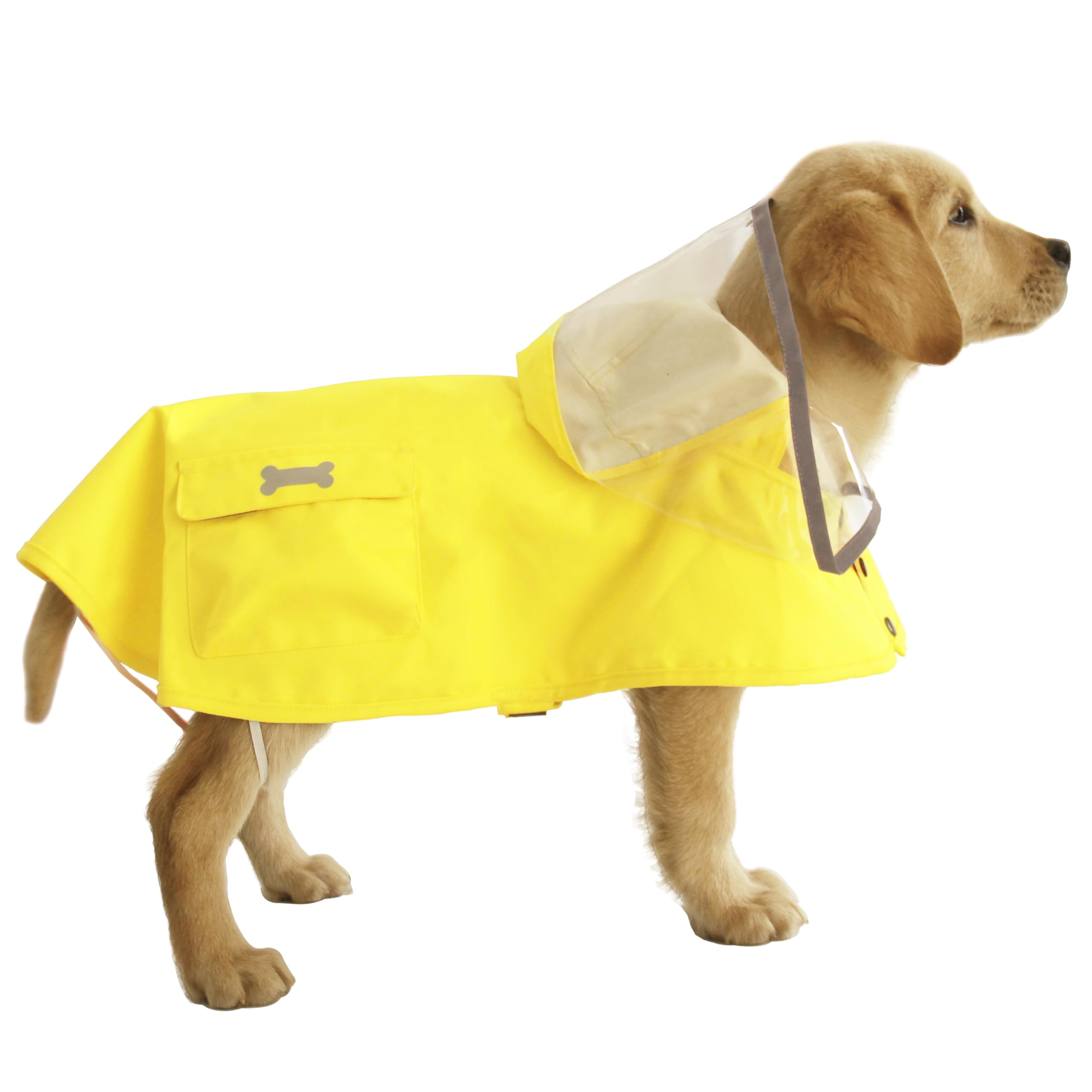 Dog Waterproof Raincoat with Poncho Hoodie, High Reflective Adjustable Yellow Pet Rain Jacket with Leash Hole for Small Medium and Large Dogs (Yellow,