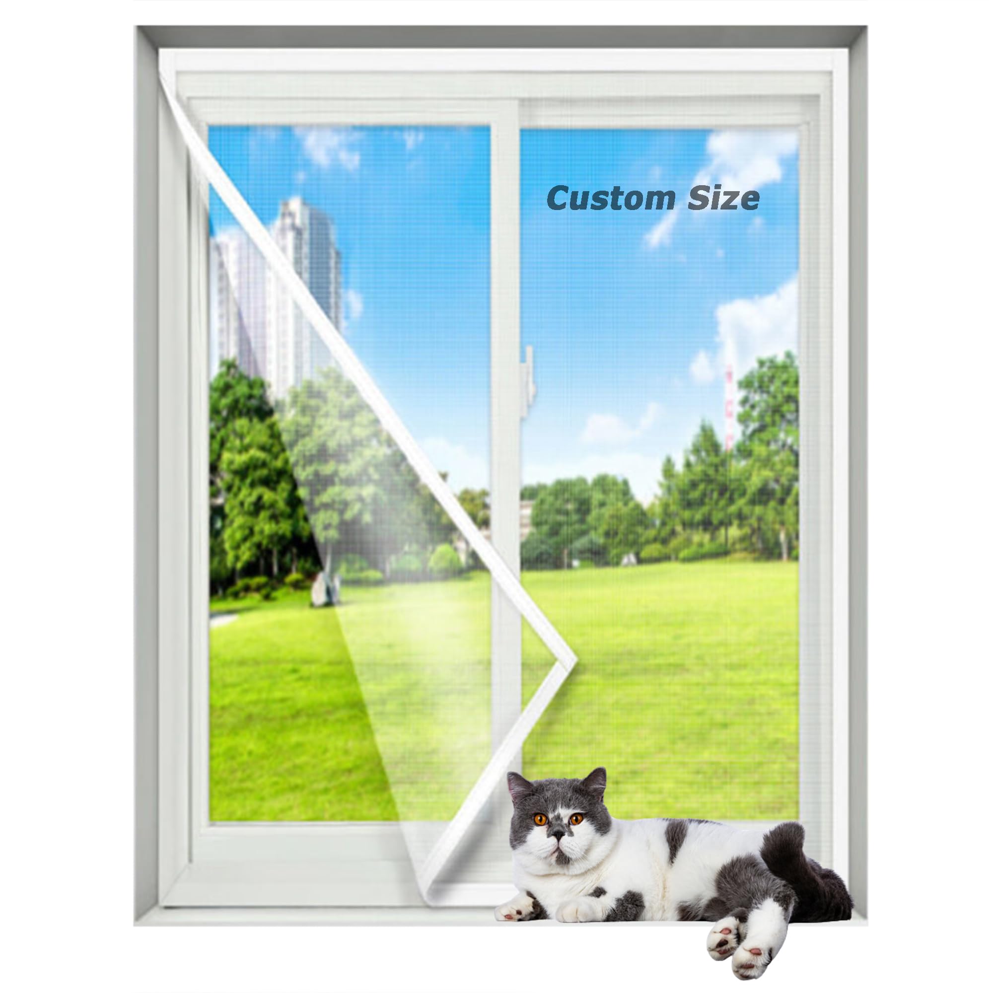 Aduodao Black Custom Size Window Protection Netting For Cats, Anti-Mosquito Insect Fly Screen Self-Adhesive Netting For Balcony & Window, Indoor Bedroom Safety Curtain