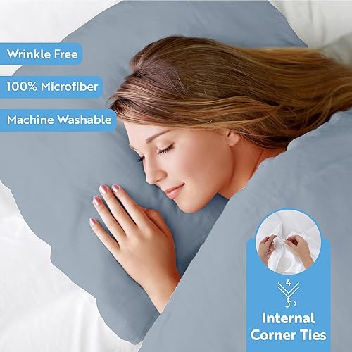 Miniatura 3 de Linen Market - Juego de funda de edredón ultrasuave de 3 piezas, tamaño matrimonialqueen, color azul claro