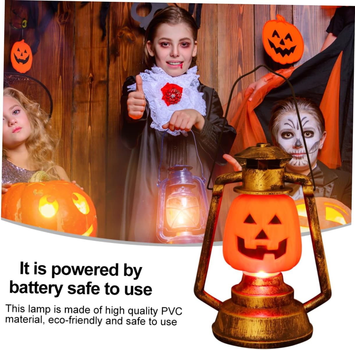 Amosfun 1pc Halloween Decorative Kerosene Lamp Pumpkin Design Night Light for Spooky Home Decor Material Chic Stylish Lantern for Fall Festivals and Parties