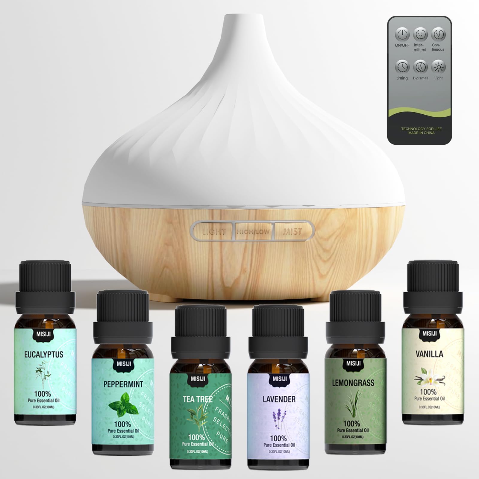 Aroma Diffuser Fragrance Oils，500ml Aromatherapy Diffuser with Remote Control,with Essential Oils Set Top 6 x 10 ml