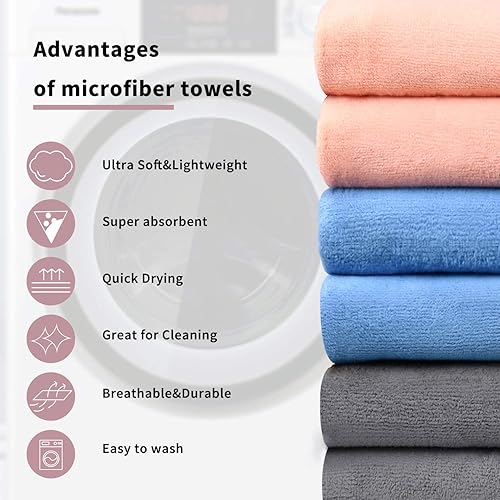 Miniatura 3 de MERRY HOME Paquete de 6 toallas de baño, 27 x 55 pulgadas, juego de toallas de baño de microfibra grandes para adultos, hombres y mujeres, ultra