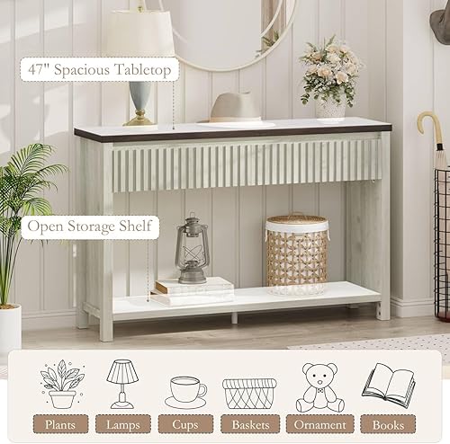 Miniatura 6 de BON AUGURE Mesa de entrada con almacenamiento, mesa consola de 47 pulgadas con 2 cajones, mesas consola de sofá de dos niveles para sala de estar,