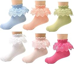 Fashiol 6 Pairs Set Baby Girls' Toddlers Mesh Net Newborn Princess Ankle Bow Pattern Frilly Lace Socks | Ages 2–10 Years