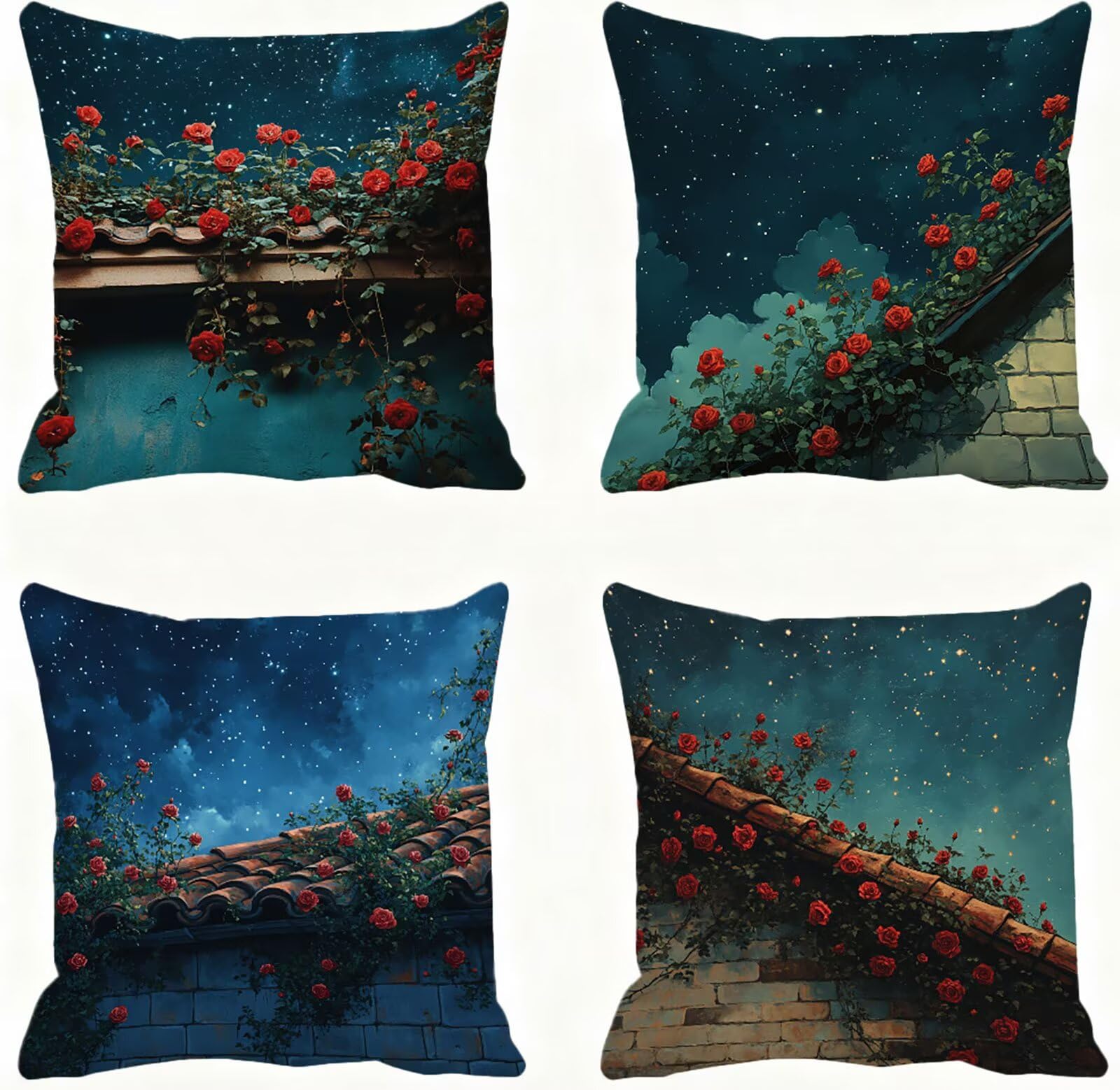 Coussin Canape 60x60 Rouge Fleur | Housse Taie Super Doux x4