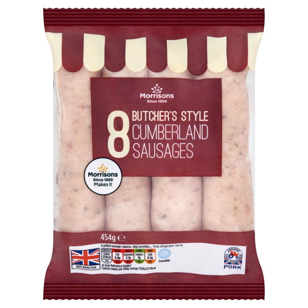 M BUTCHERS STYLE 8 CUMBERLAND SAUSAGES454g