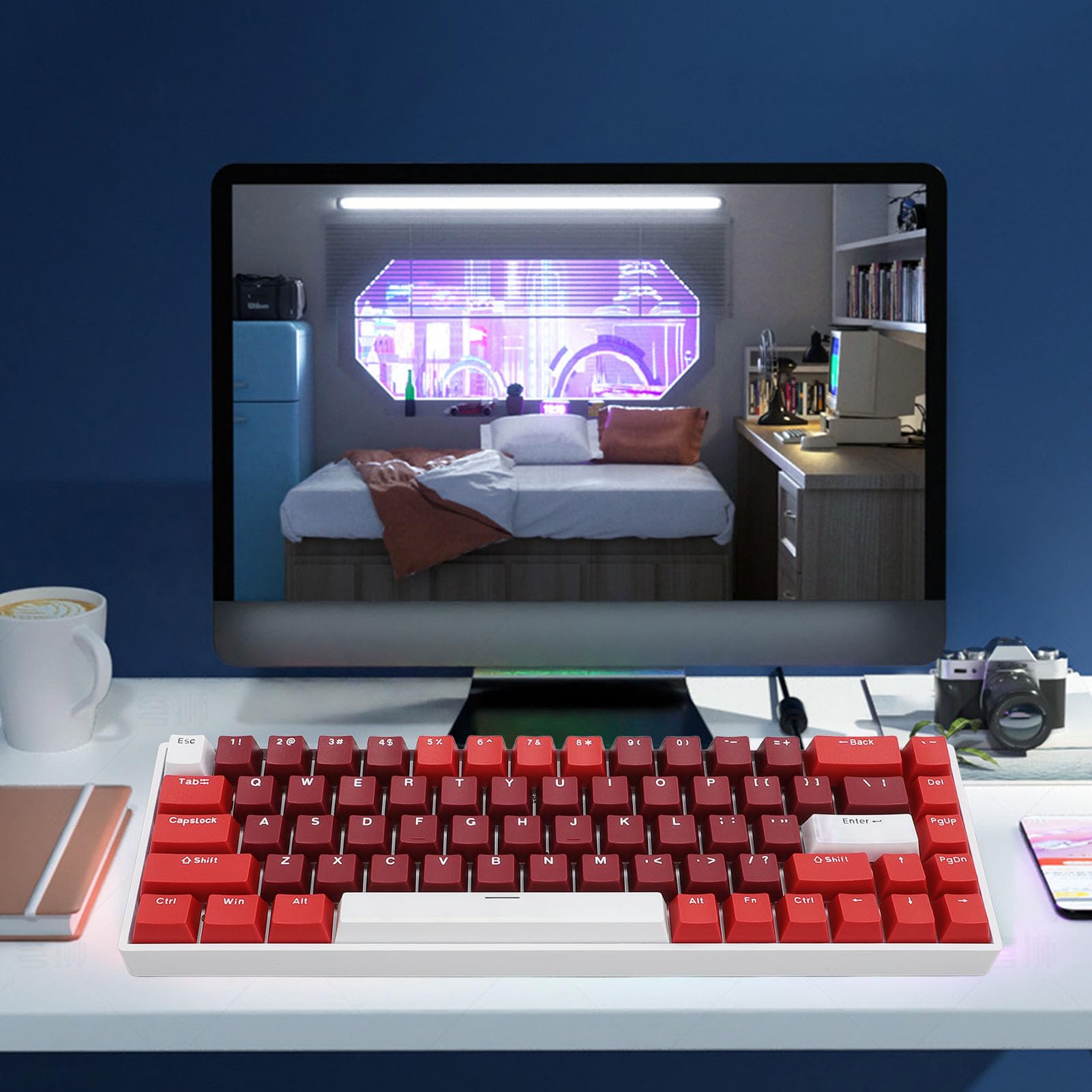 Gugxiom Tastiera Meccanica RGB Wireless a 68 Tasti Al 60%, BT / 2,4 GHz/Tipo C Tastiera da Gioco Bluetooth 5.0 a 3 modalità con Tasti Completi Sostituibili a Caldo, Batteria da 3000 MAh