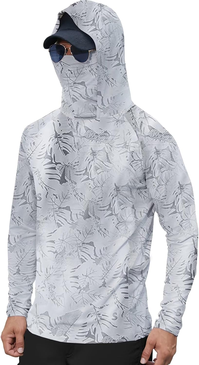 SANGTREE Men's UPF 50+ Sun Protection Hoodie Shirt Long Sleeve UV SPF Fishing Lightweight Shirts with Mask Rash Guard