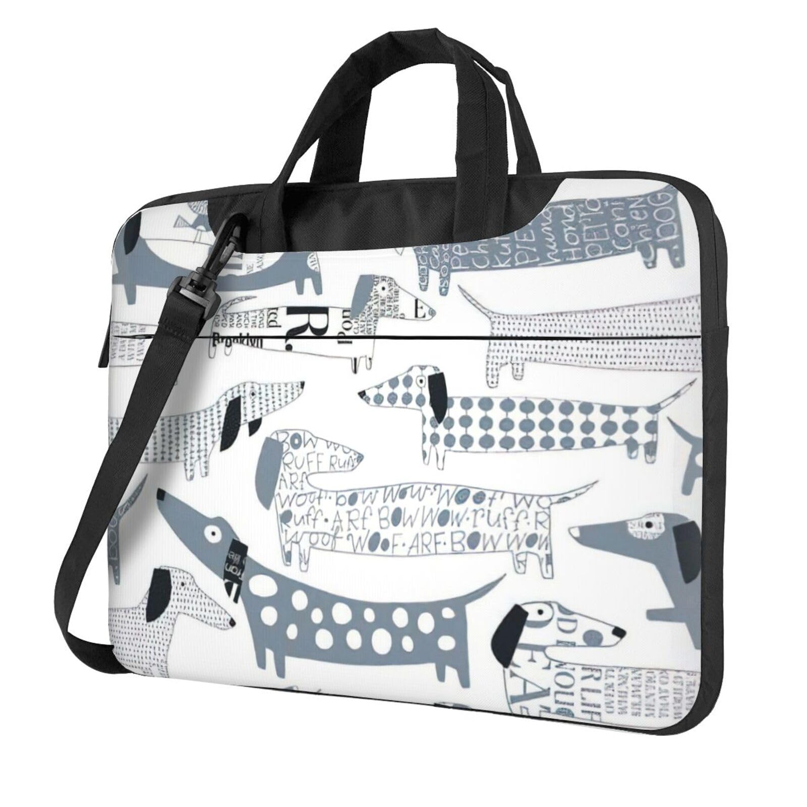 Maletín para laptop con estampado de perro salchicha y correa ajustable 8