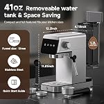 AMZCHEF Espresso Machine avec LED Toucher l'écran, 20 Cafés-bars & Machine à Café avec lait Frother, 45s Semi-auto à chaleur rapide pour la maison, Latte compacte & Créateur de cappuccino