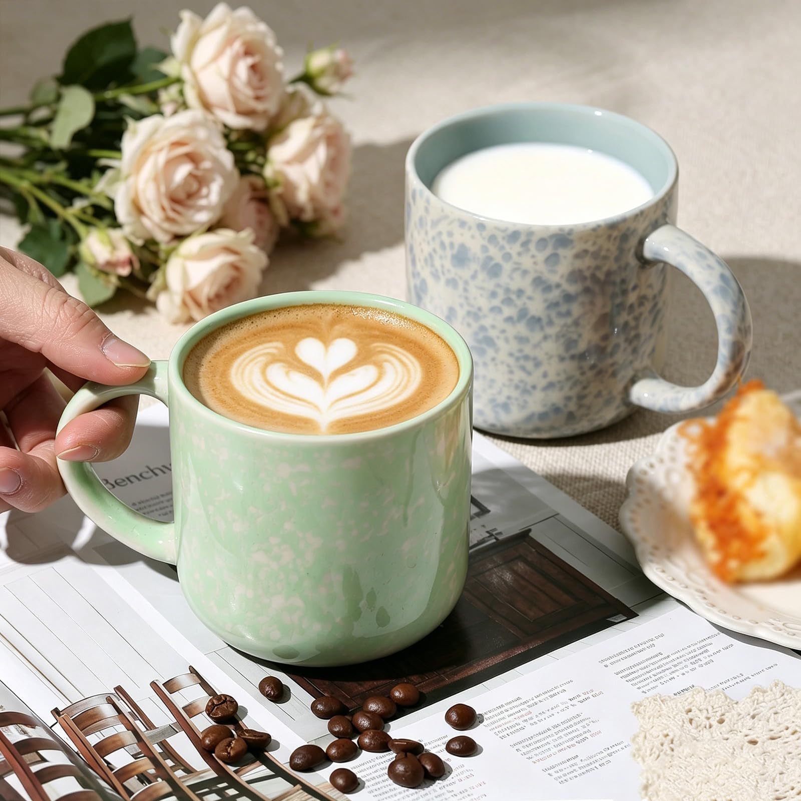 MONITO Kaffeebecher-Set, 340 ml, modernes Kaffeebecher-Set mit Griff, für Tee, Latte, Cappuccino, Milch, Kakao, 6 Stück