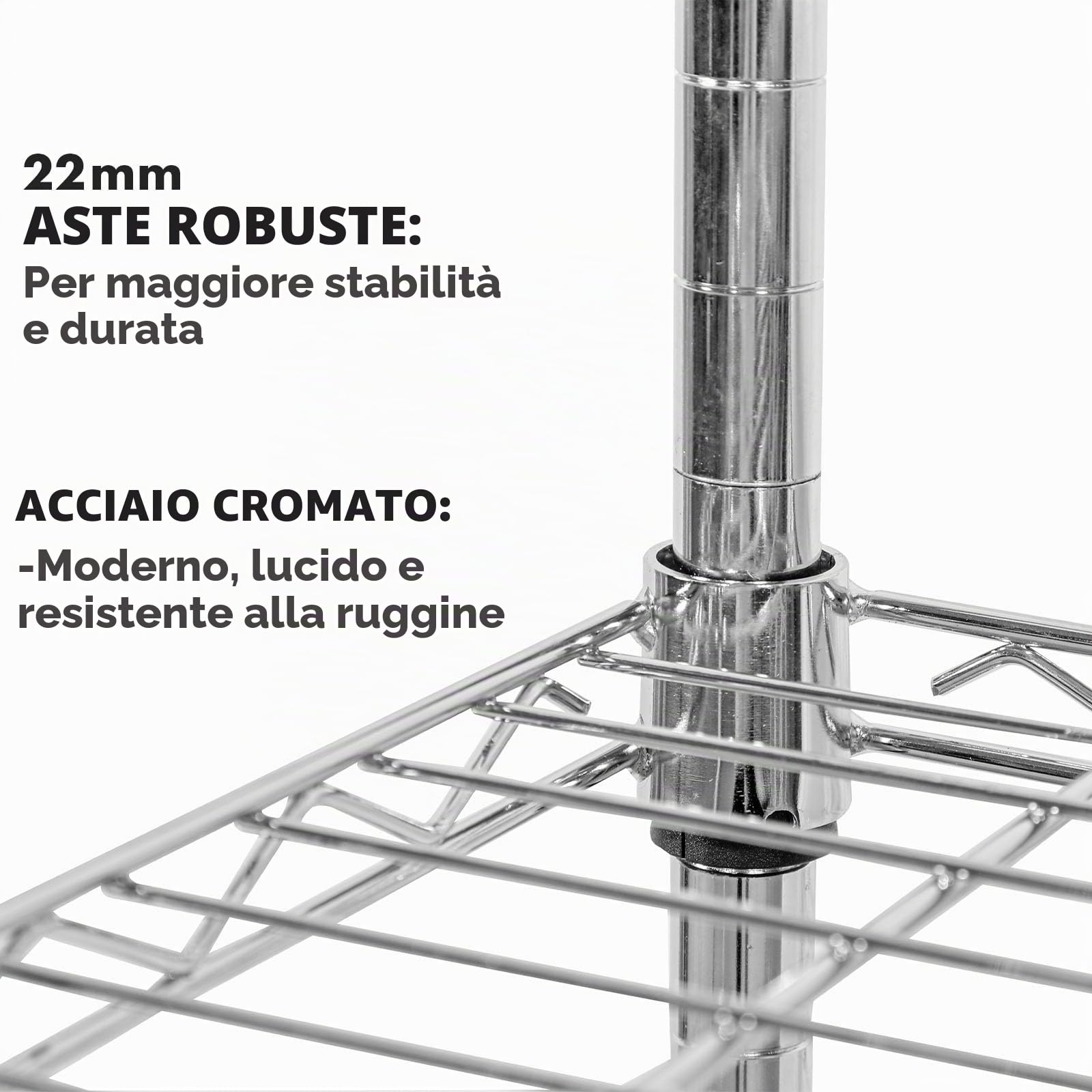 KARAT Scaffale in metallo decorativo e robusto, scaffale per cantina per bagno, cucina, ufficio, interni ed esterni (90x60x200-chrome-himalaya: ⌀ 25mm)