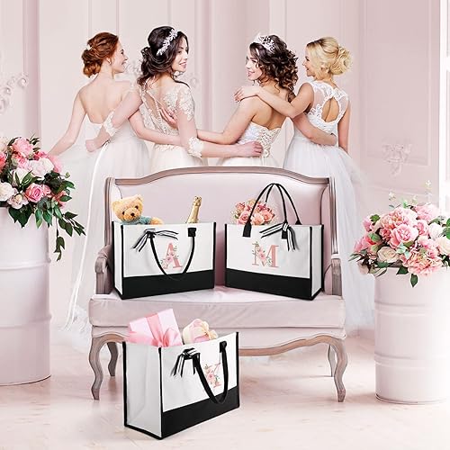 Miniatura 6 de Regalos personalizados para Navidad, regalos de cumpleaños iniciales florales para mujeres, bolsa de lona de monogramo con bolsa de maquillaje,