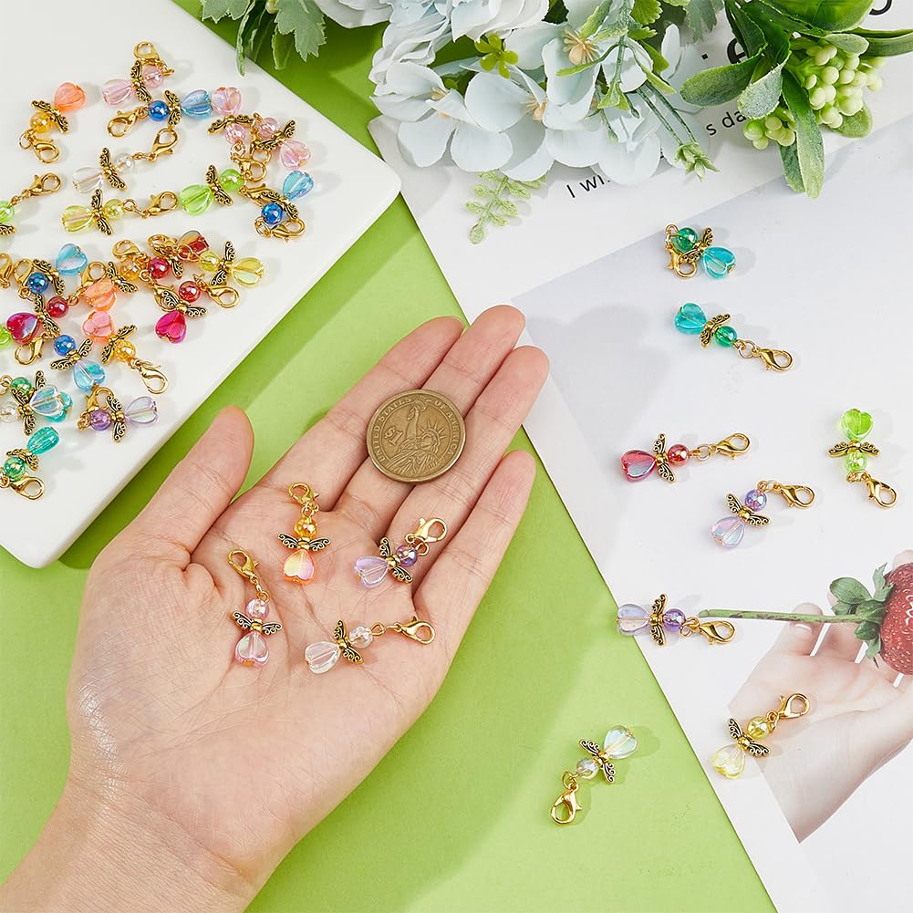 SUPERFINDINGS 36Pcs 9Colors Angel Wing Charm Guardian Angel Charms Colorful Fairy Dangle Pendants Acrylic Heart Beads Charms with Lobster Clasps for DIY Wedding Jewelry Making - Image 3