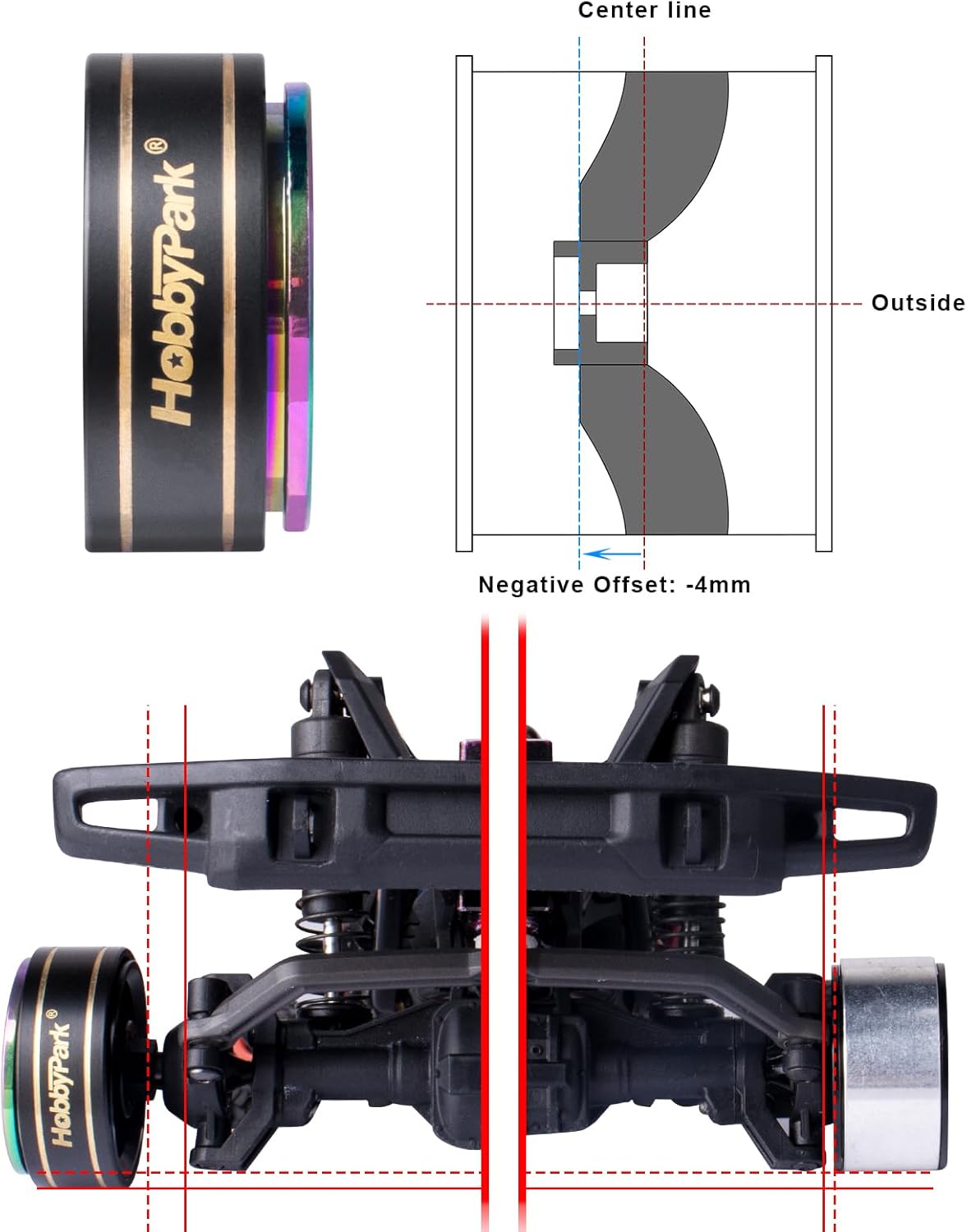 HobbyPark 1.0 Plus Beadlock Wheels Rims Rainbow Negative Offset -4mm for Traxxas TRX4M Axial SCX24 AX24 FCX24 1/24 1/18 RC Crawler Car, 4pcs