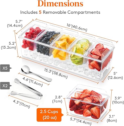 Miniatura 15 de Lifewit Organizador de condimentos enfriado con hielo con 5 recipientes de 20 onzas (2.5 tazas), servidor de condimentos de 15.3 pulgadas con tapas