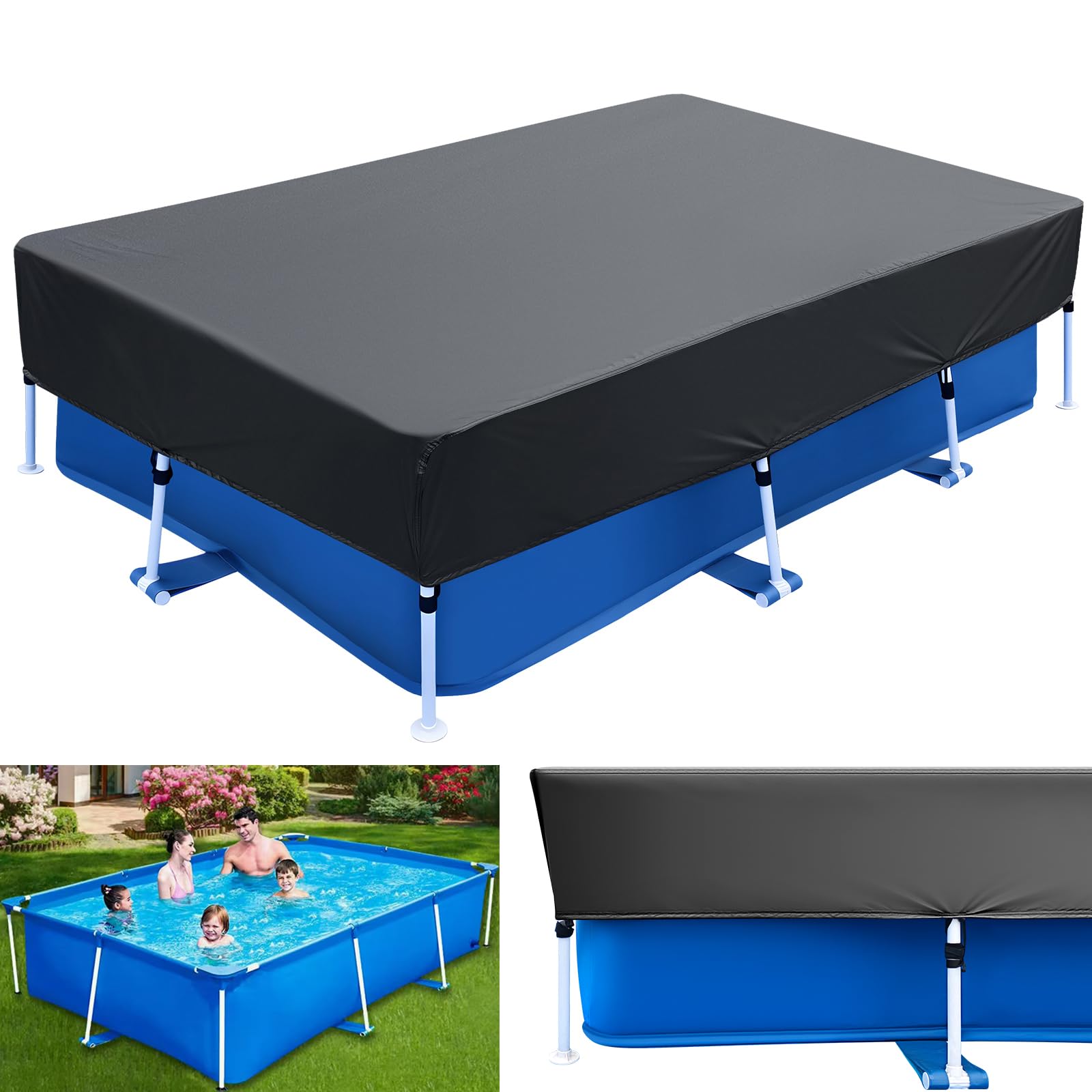 Schwimmbadabdeckung für Rechteckige 220 x 150 cm Pools Poolabdeckplane Poolabdeckung rechteckig Poolplane rechteckig Sommer & Winter Solarplane Pool Für Rectangular Frame Pool