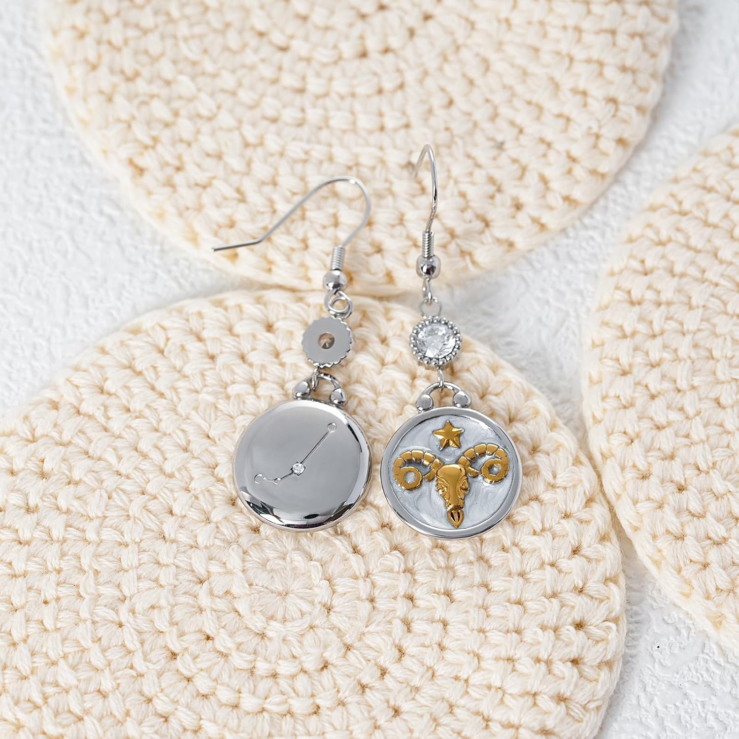 Two Tone 12 Zodiac Earrings Pearly White Enamel Round Disc Constellation Horoscope Dangle Earrings Gold Zodiac Sign Jewelry Birthday Gift for Women - Image 3