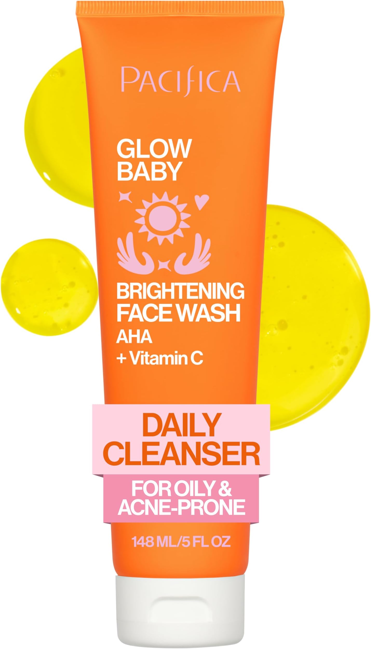 Pacifica Glow Baby Brightening Facial Cleanser 5oz – Vitamin C & Glycolic Acid (AHA) Face Wash for Radiance – Daily Cleanser for Anti-Aging Exfoliating for Smooth, Even Glowing Skin Vegan Clean Beauty