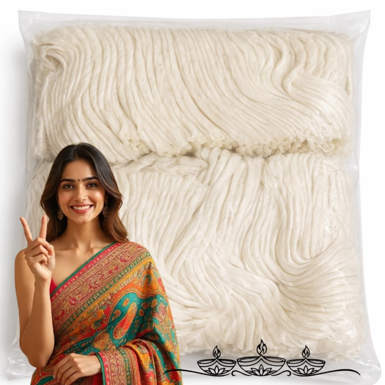 Purnima Pack of 1000 Pieces Long Cotton Wicks/Diya Batti for Pooja. Colour - White, Length - 3.5 Inches| Puja Batti, 1100, Count (5 INCH Long, 5000, Piece)-image-7