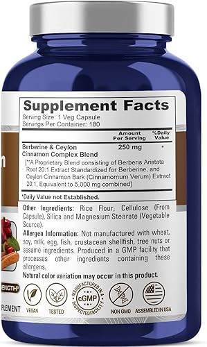 Miniatura 3 de NusaPure Berberina con canela de Ceilán 5000 mg 180 cápsulas vegetales, vegetariano, suplemento sin OMG, (complejo de berberina)