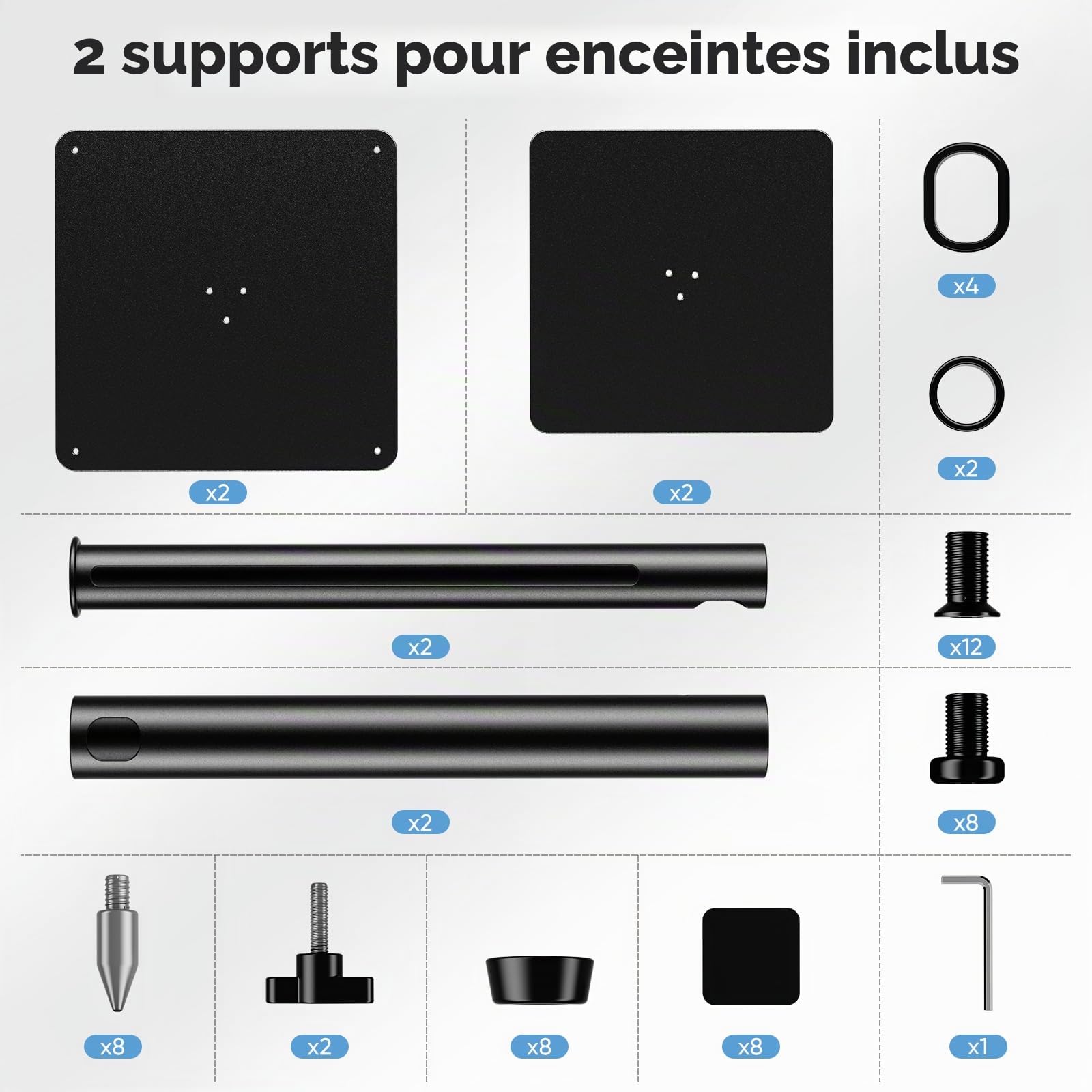 1 paire de supports d'enceintes universels réglables en hauteur de 72 à 120 cm avec gestion des câbles stable, capacité de charge de 15 kg