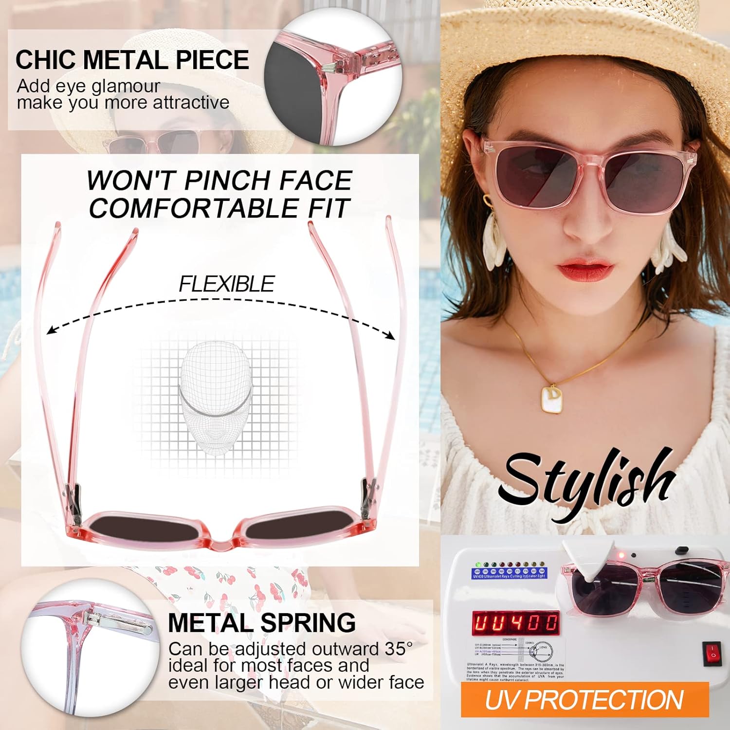 MARE AZZURO Bifocal Reading Sunglasses Women Trendy Square Outdoor Readers 1.00 1.50 2.00 2.50 3.00 3.50 4.00 (Pink, 300)