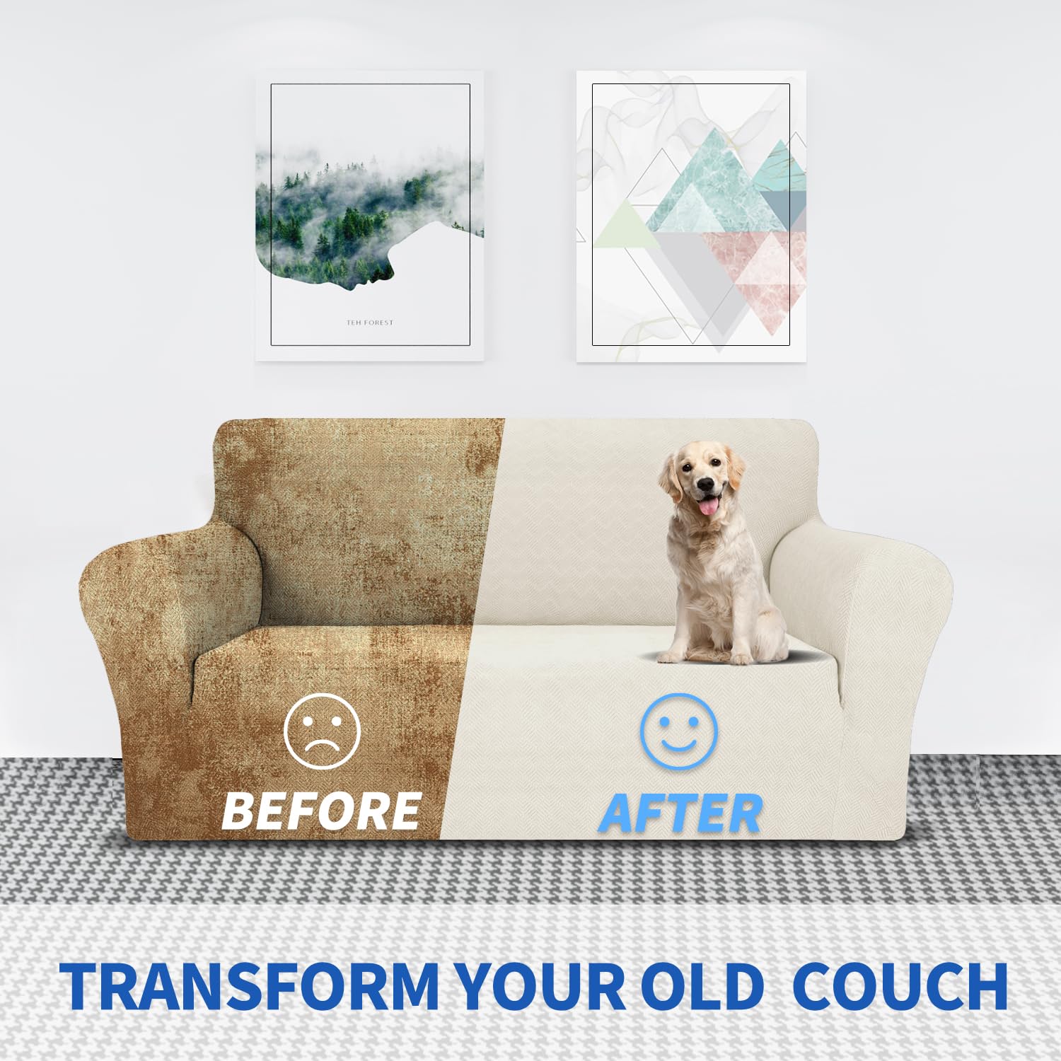 YSTELLAA Stretch Sofa Überzug 3 Sitzer, Sofaschoner rutschfest Mit Armlehne, Universal Jacquard Sofabezug, Dicke Sofabezug Für Hunde Katzen Und Haustiere, Waschbare Sofa Cover, CremeWeiß