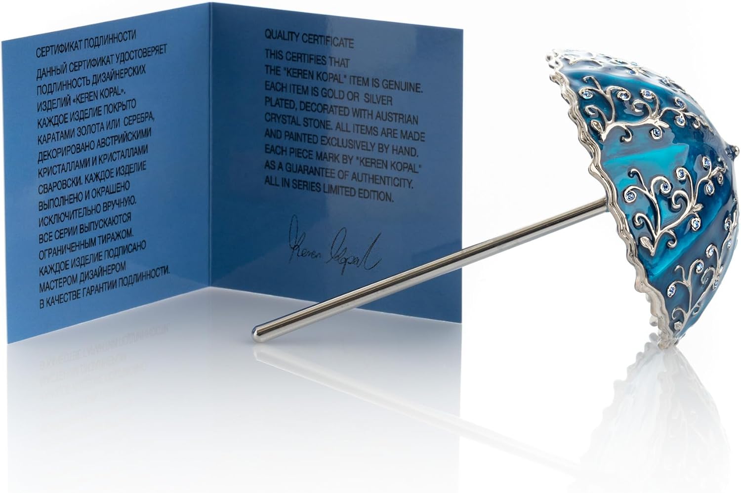 Keren Kopal Blue Umbrella Trinket Box Handmade with Crystals Silver Plated image 3