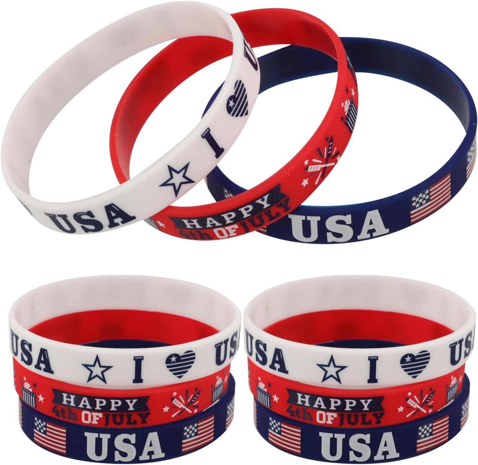 SHINEOFIUSA Flag Silicone Wristband Set 12pcs Wristband Party Favors Patriotic Theme Bracelets for Group Events