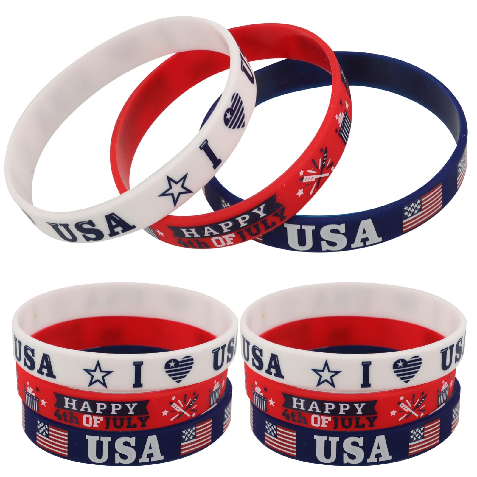 SHINEOFIUSA Flag Silicone Wristband Set 12pcs Wristband Party Favors Patriotic Theme Bracelets for Group Events