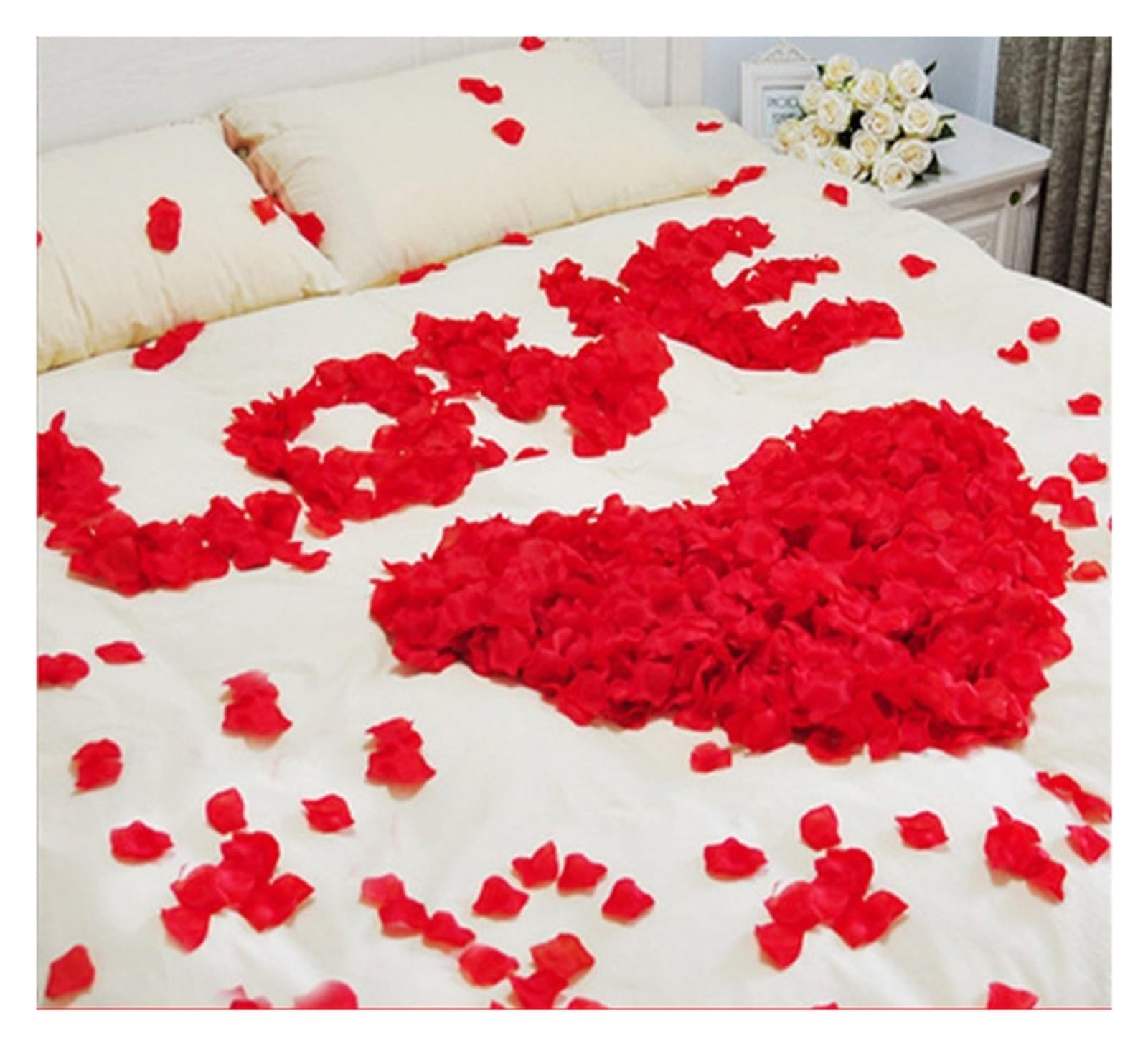 Künstliche Rosenblätter, 1000 Stück, Seidenrosenblätter, Hochzeits-Tischkonfetti | Künstliche Blumen für Brautparty, Vase, Dekoration und romantische Feiern (weiß)