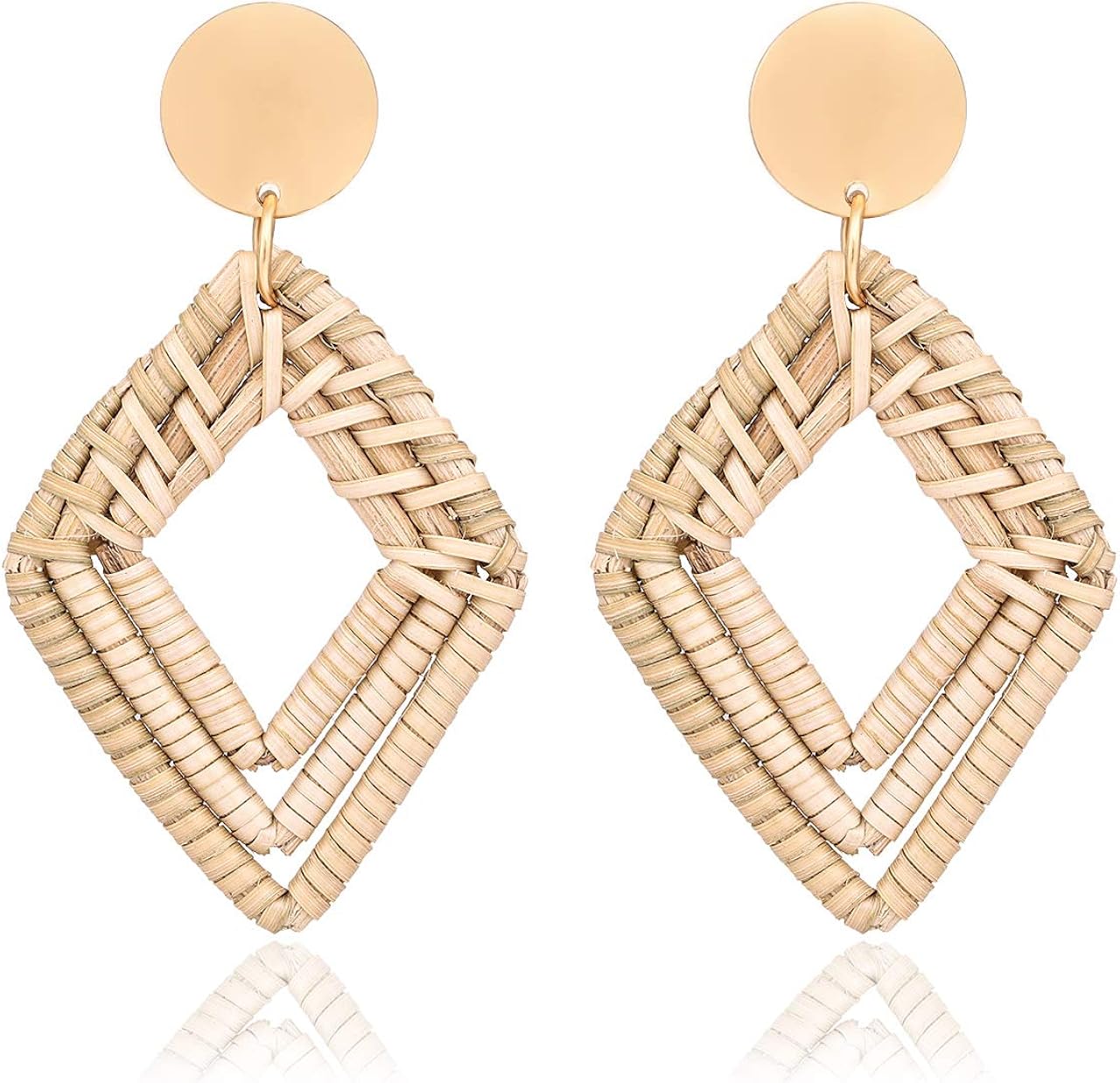 XOCARTIGE Woven Rattan Earrings Handmade Wicker Earrings Straw Knit Hoop Earrings