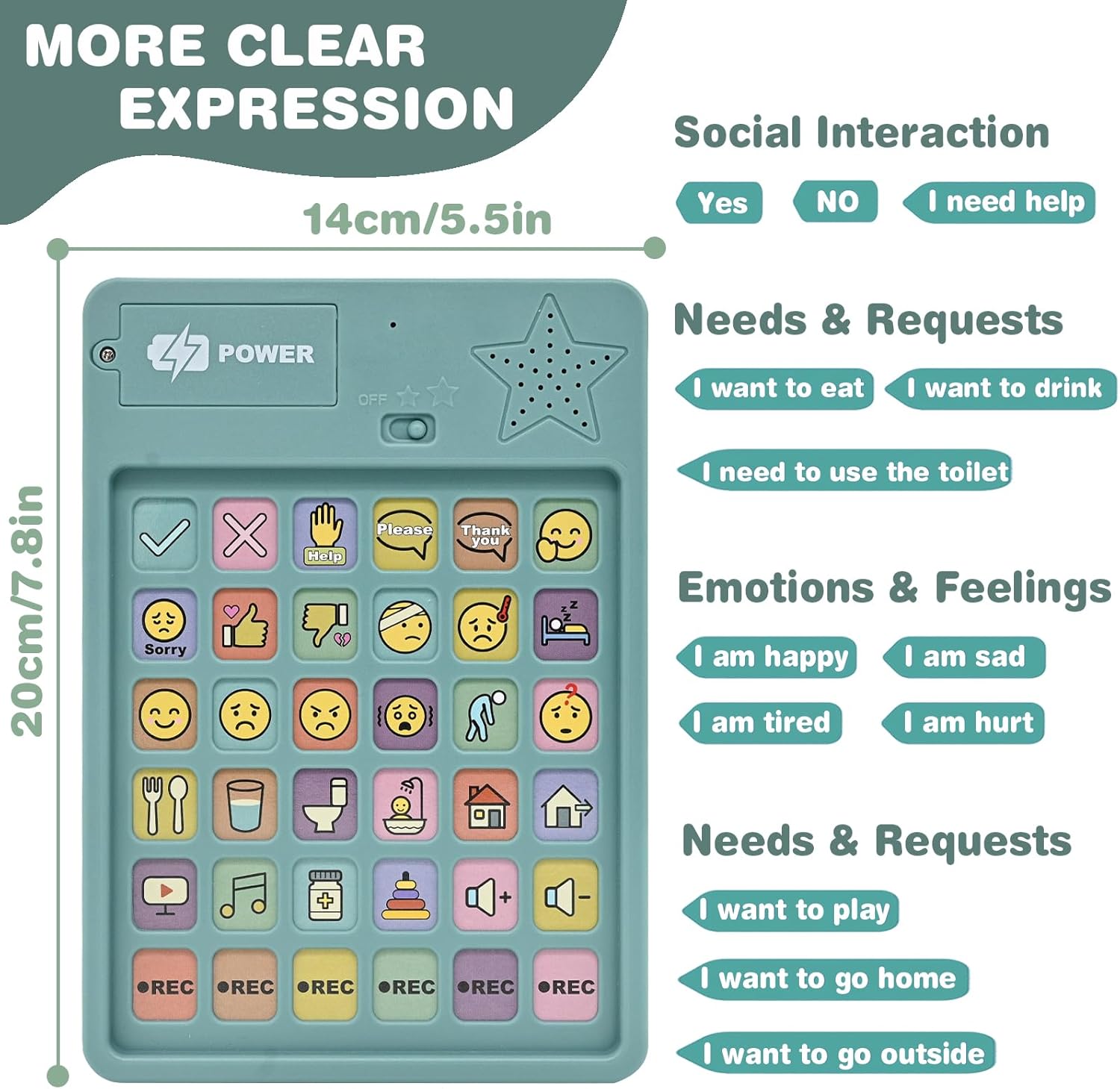 AAC Device for Autism, Communication Device for Nonverbal Kids & Adults with 6 Programmable Buttons & Adjustable Volume, Sensory Toys for Autistic Kids Ages 3-7