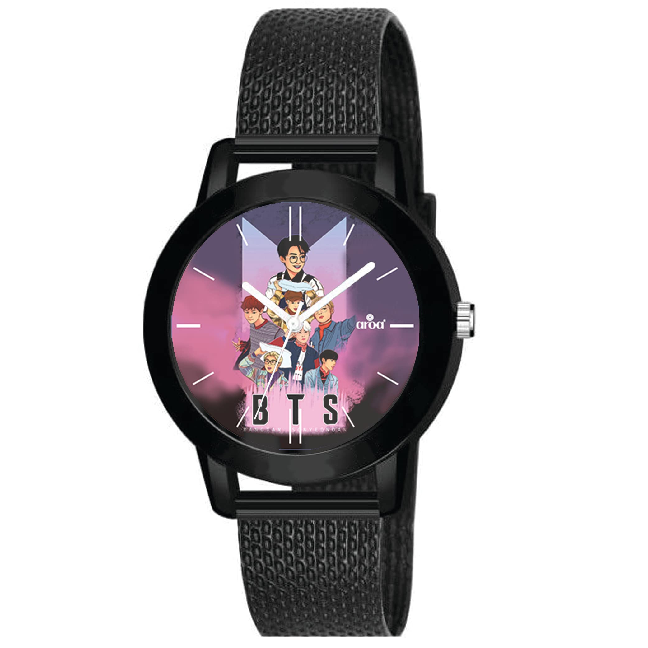 AROA Watch for Womens with BTS Anime Artwork in Black Metal Type Rubber Analog Watch Violet Dial for Women Stylish Watch for Girls (B0C1VK1NMQ) Amazon Price History, Amazon Price Tracker