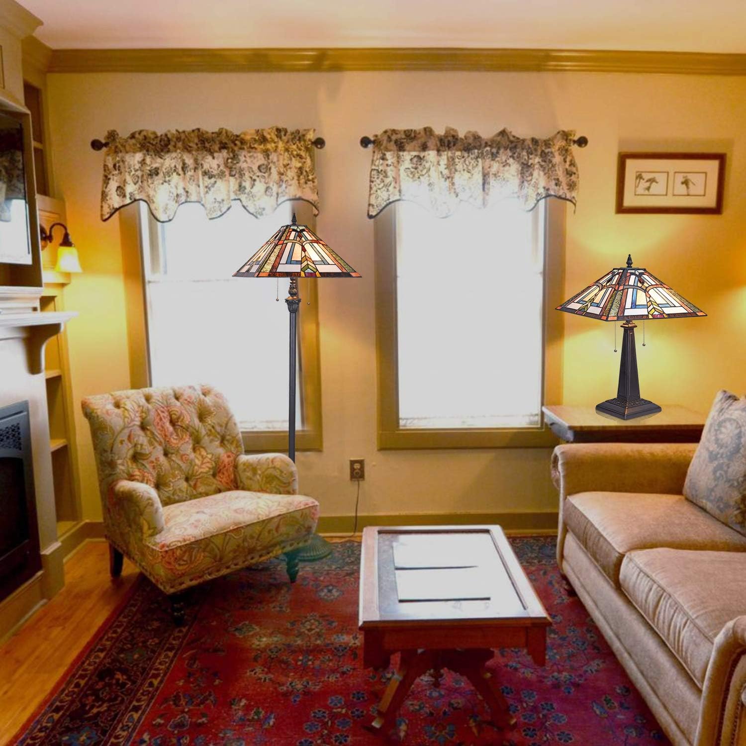 Hоttеѕt Sаlеѕ Artzone Tiffany Table Lamp 2-Light 16 Width Stained Glass Lampshade Mission Style Desk Light for Living Room Bedroom