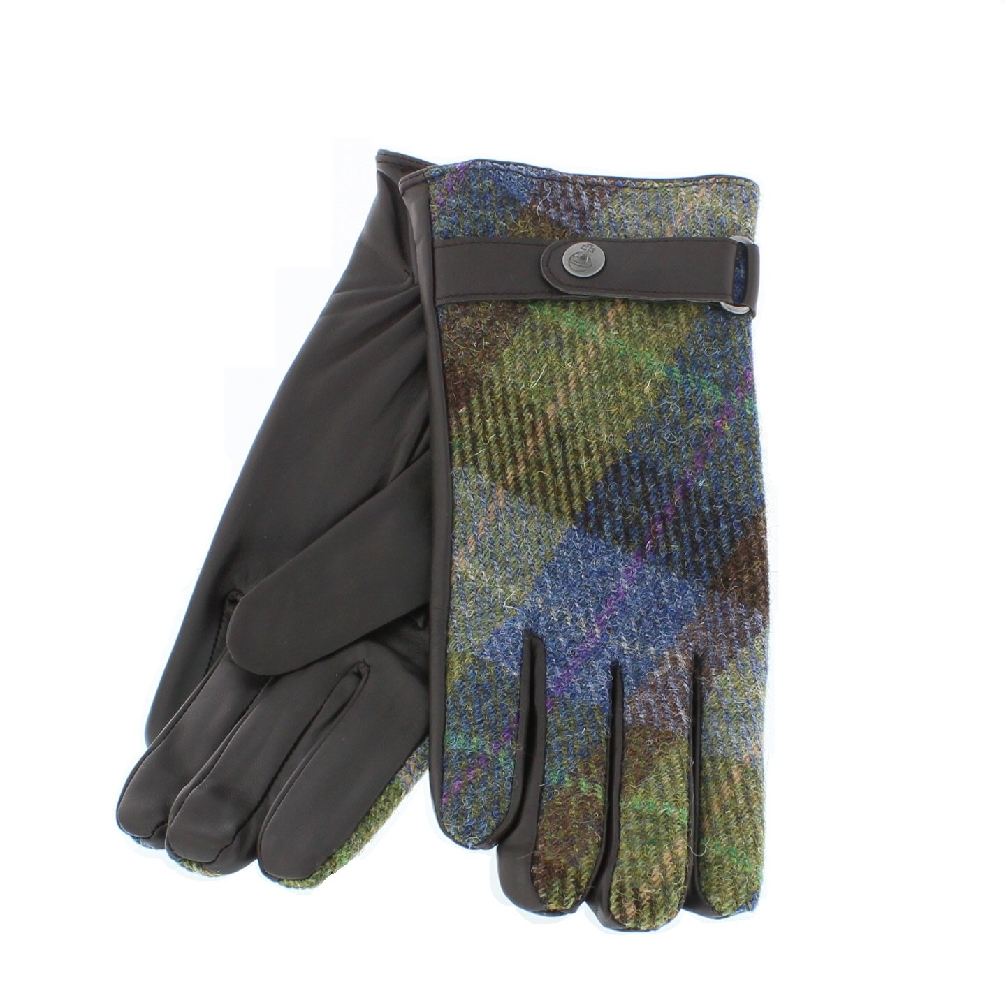 Failsworth Ladies Harris Tweed & Leather Glove. (Small/Medium, Blue/Green Check)