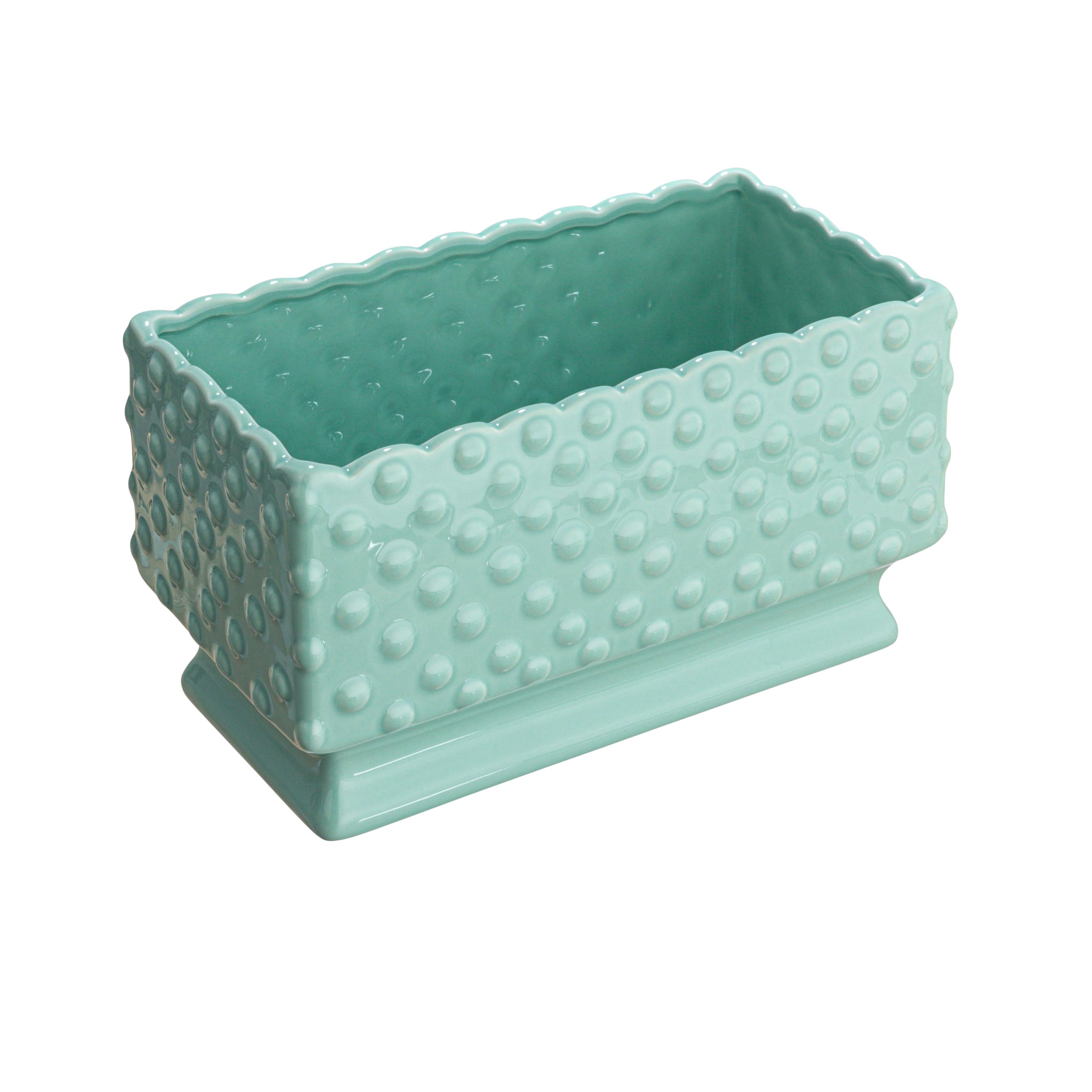 Creative Co-op Ceramic Hobnail Planter with Scalloped Edge and Polka Dots, Aqua