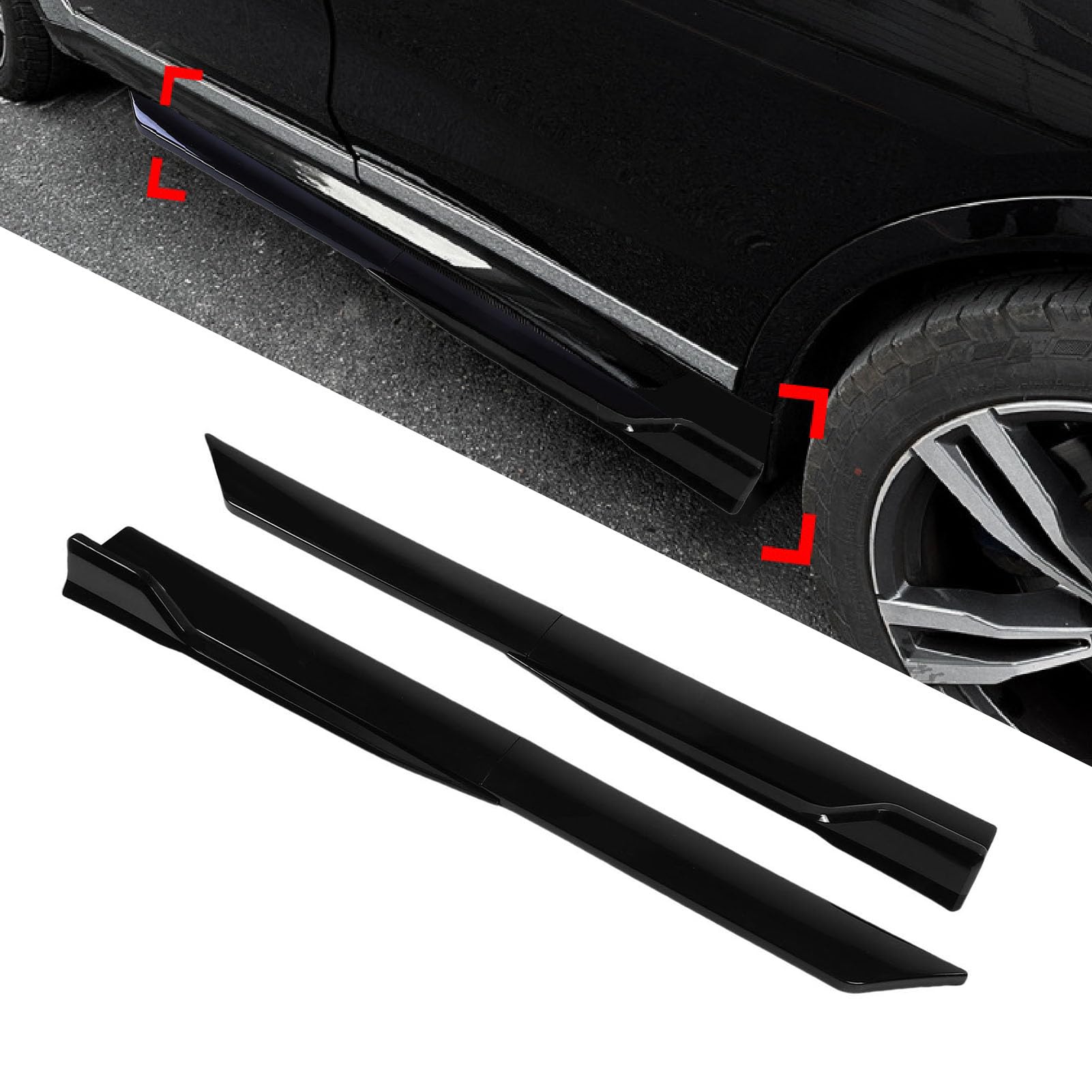Minigonne Laterali per Auto, Minigonne Laterali Regolabili Universali da 105 Cm Body Rocker Panel Extension Splitter Lip Upgrade Kit per più Modelli di Auto (BLACK)