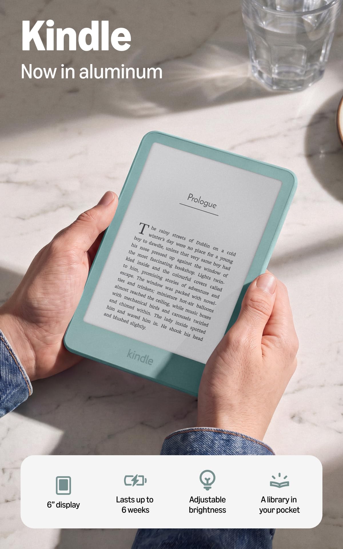 Amazon Kindle 32GB (all-new), Thinner, new aluminum design, 6" display, Without Lockscreen Ads, Seaglass Green Aluminum