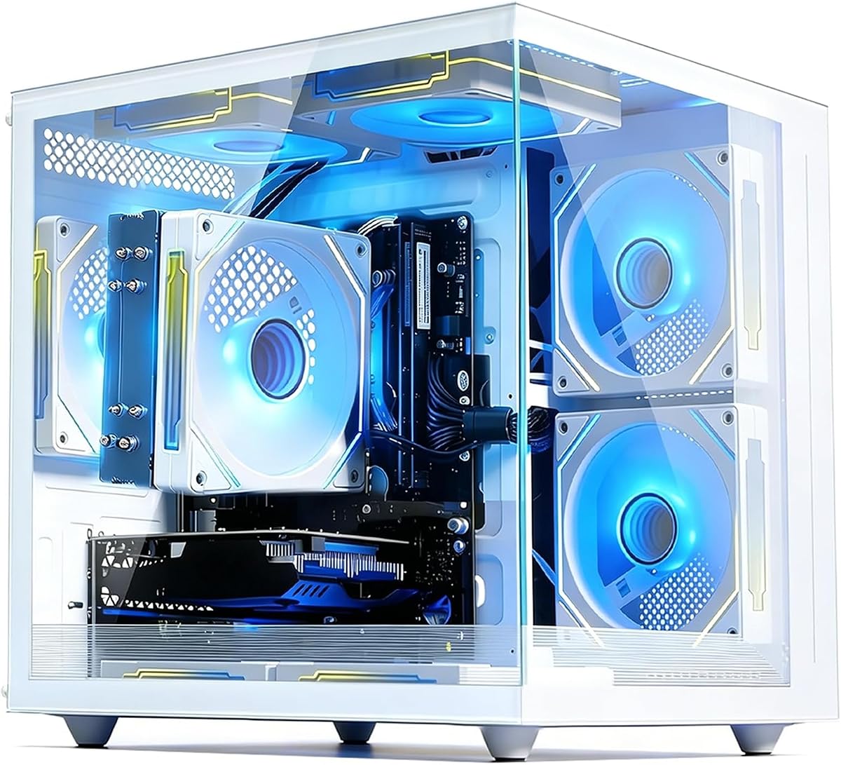 PC de escritorio para juegos preconstruida, torre de computadoras multitarea rápida Core i5 | 8 ventiladores RGB Torre preconstruida WiFi 6 para oficina de negocios Hogar Estudiante-Blanco