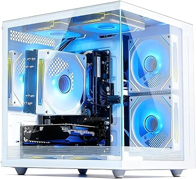 Prebuilt Gaming PC Desktop,Core i5 Fast Multi-Tasking Computers Tower | 8 RGB Fans Prebuilt Tower WiFi 6 for Business Office Home Student-White