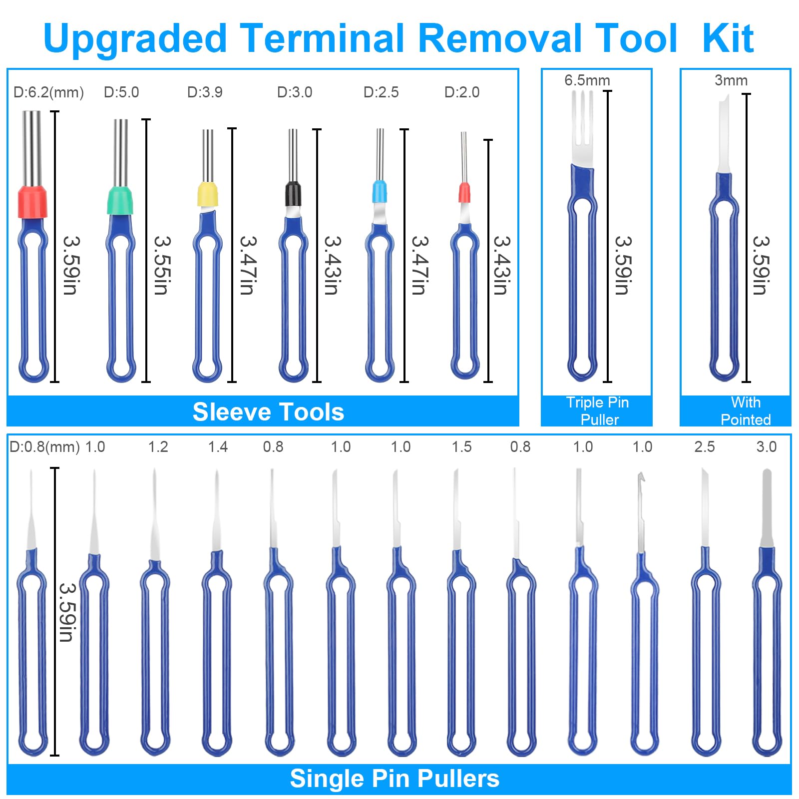 41Pcs Terminal Removal Tool Kit, Upgraded Blue Pin Removal Tool Kit, Electrical Connector Pin Removal Tool Kit, Pin Extractor Tool Set, Wire Terminal Release Tool for Automotive Car Household Devices