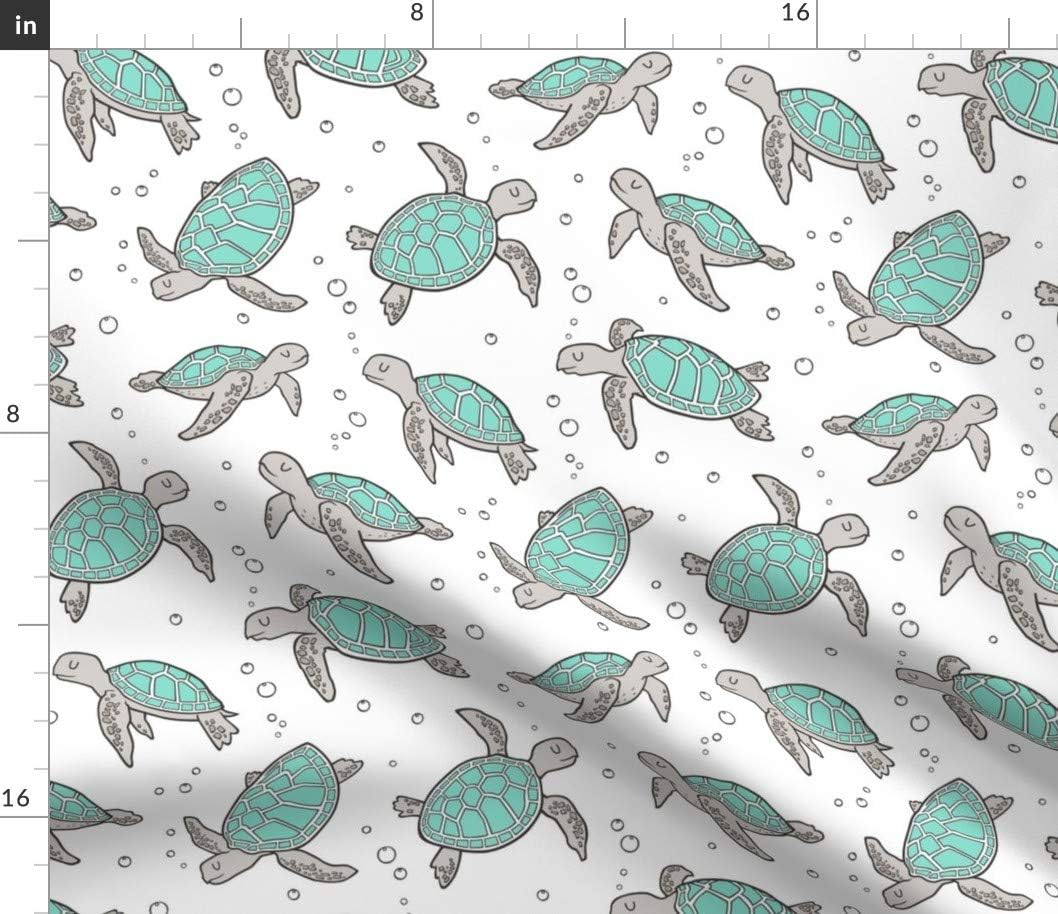 Spoonflower Fabric - Sea Turtles Nautical Ocean Mint Green White Turtle Fish Summer Printed on Petal Signature Cotton Fabric Fat Quarter - Sewing Quilting Apparel Crafts Decor