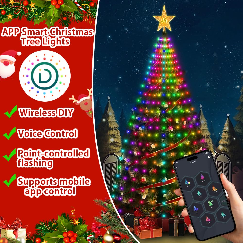 Guirlande lumineuse pour sapin de Noël - 400 LED - Étanche IP65 - Éclairage de Noël - Contrôle par application - Port USB - Éclairage de Noël
