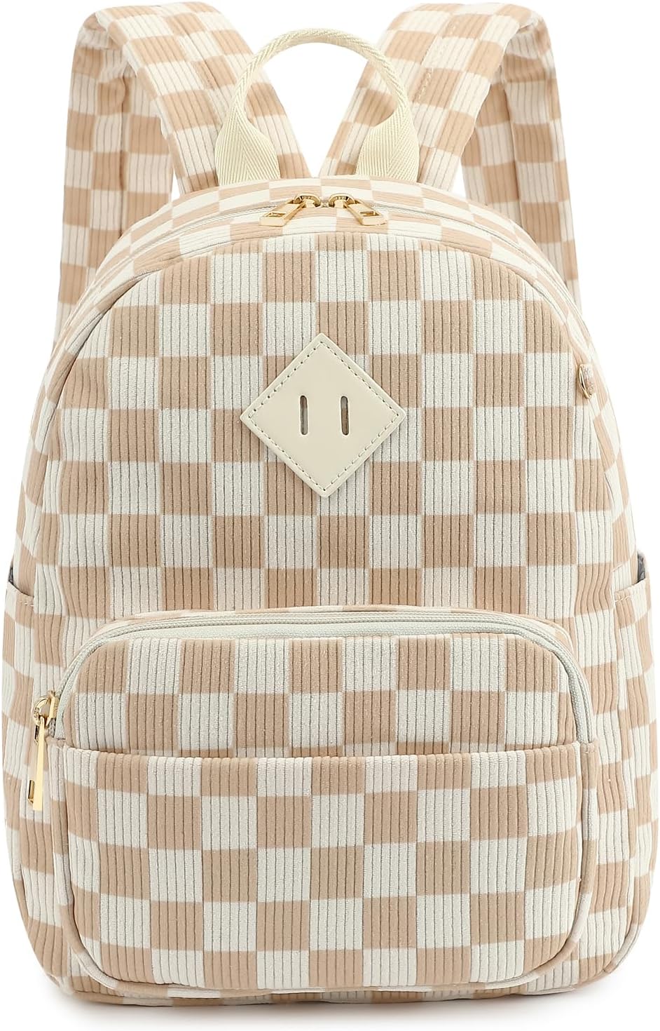 Corduroy Mini Backpack Purse, Lightweight Stylish Cute Small Bag for Women Girls, Adjustable Strap College School Bag Travel Daily Daypacks (Checkered Brown)