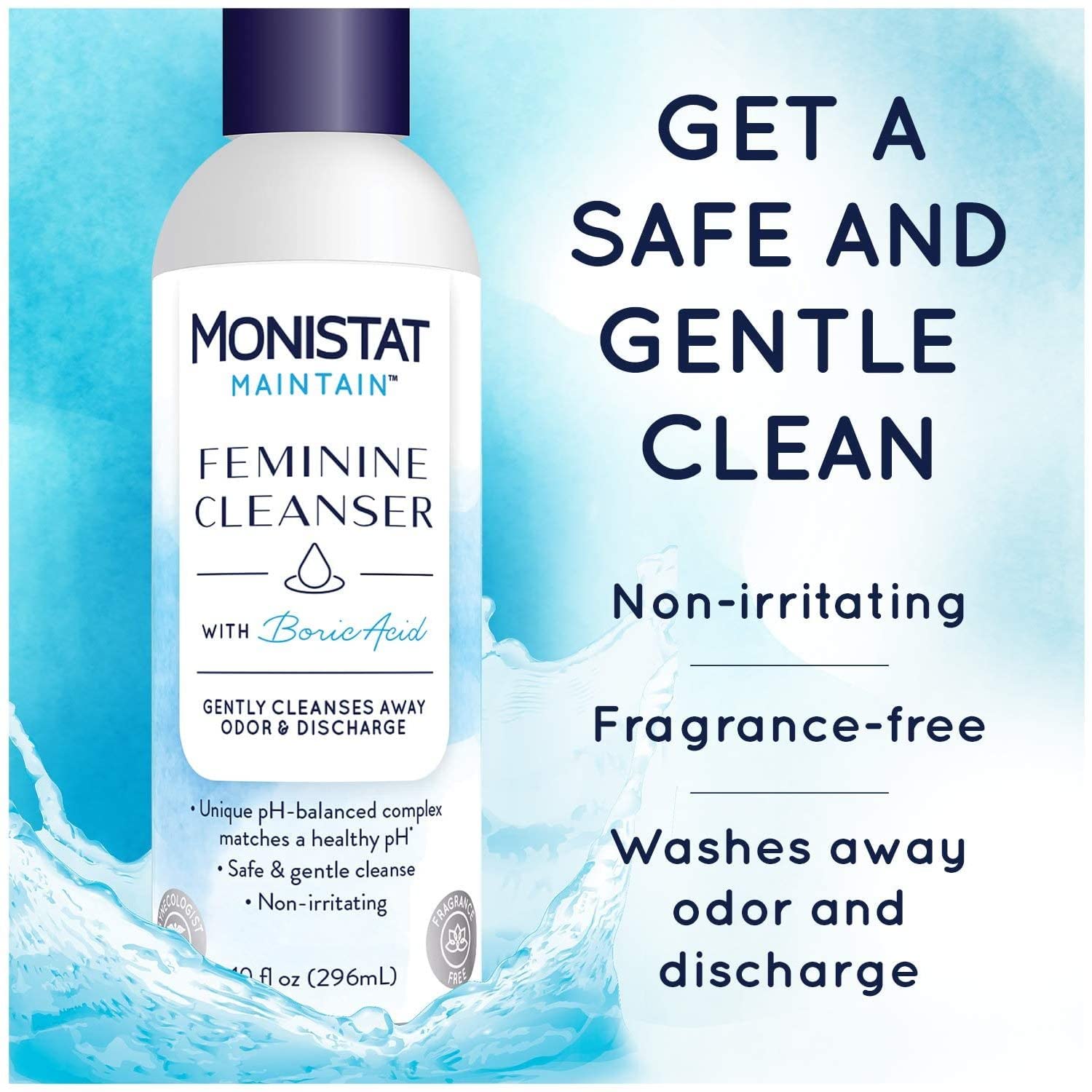 Monistat Maintain Feminine Wash with Boric Acid, Fragrance Free, 10 Fl Oz : Everything Else