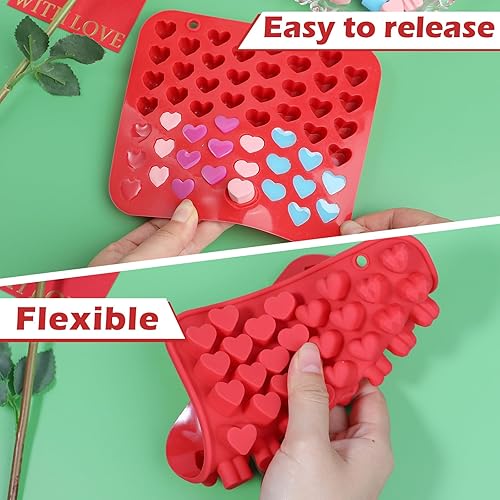 Miniatura 5 de Webake Mini moldes de corazón de silicona con 52 cavidades en forma de corazón para chocolate, gomitas, dulces, cera derretida, cubitos de hielo,