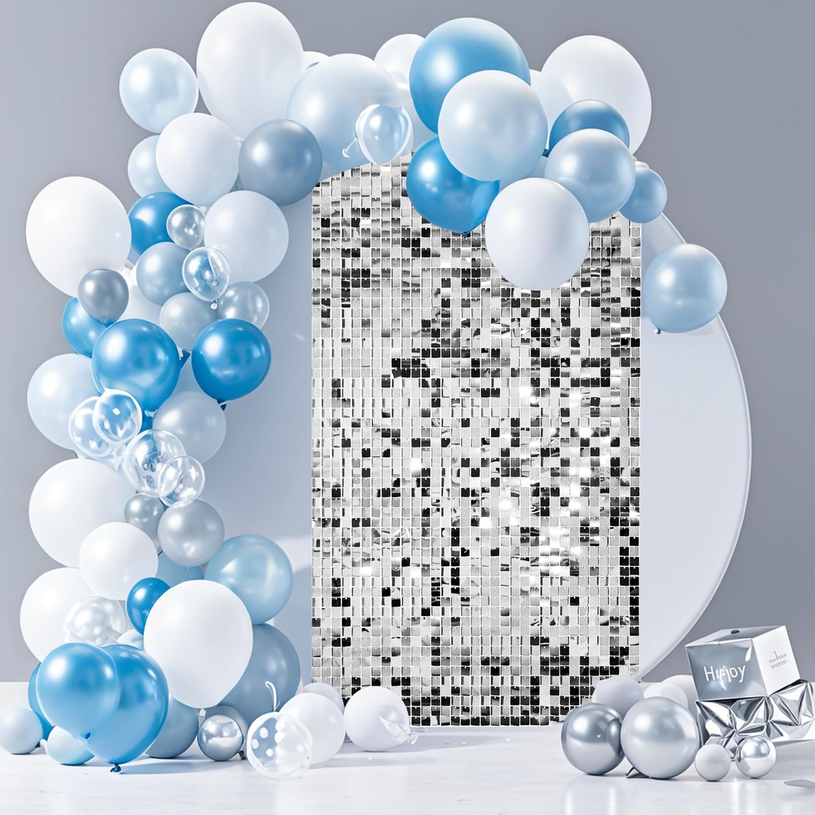 Silver Shimmer Wall Backdrop Panels 12 Pack, 3FT x 4FT Ozikutech Sequin Backdrop for Birthday Anniversary Festival Party Decoration