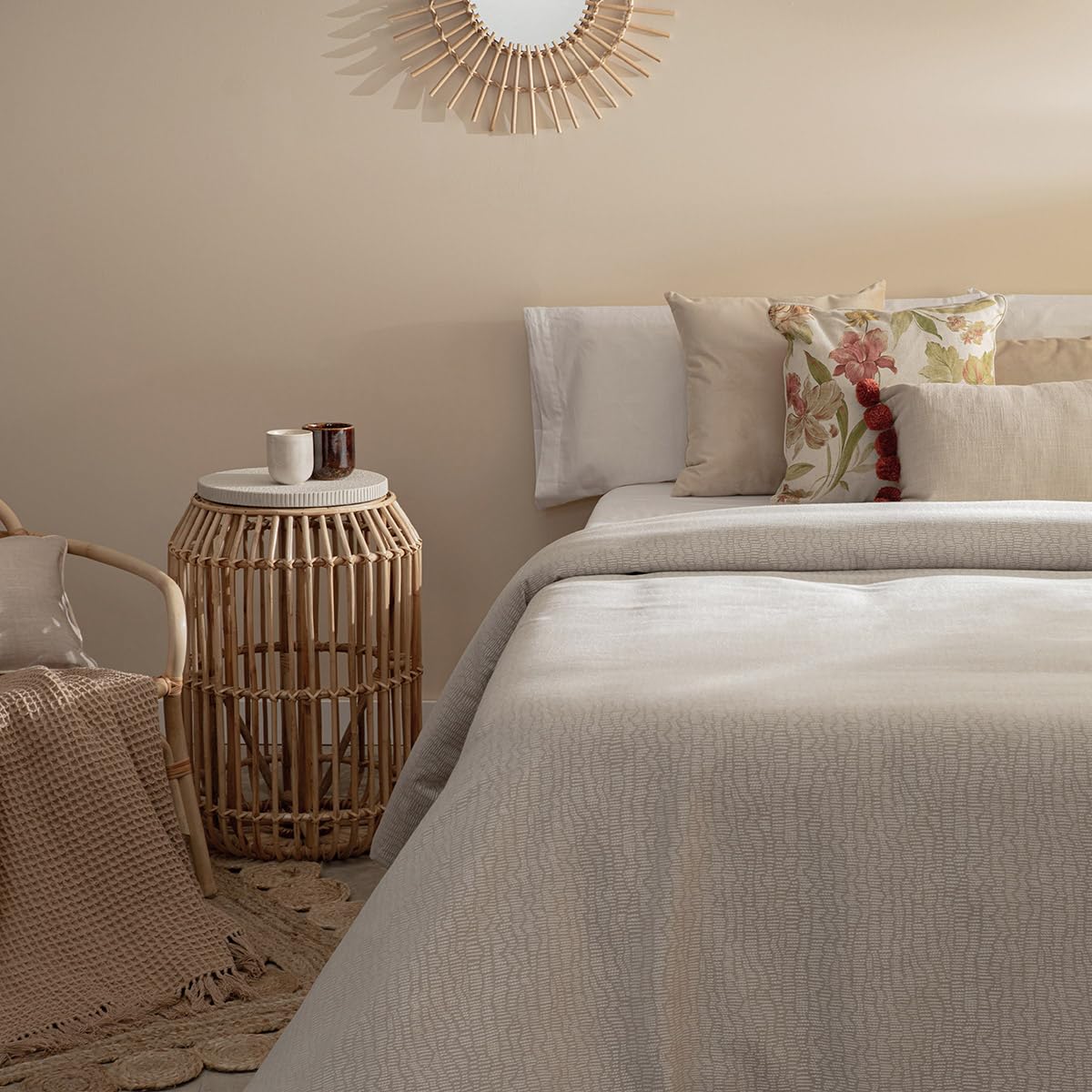 Sancarlos Aleli Jacquard Duvet Cover, 50% Cotton 50% Polyester, (Bed 105, Stone)